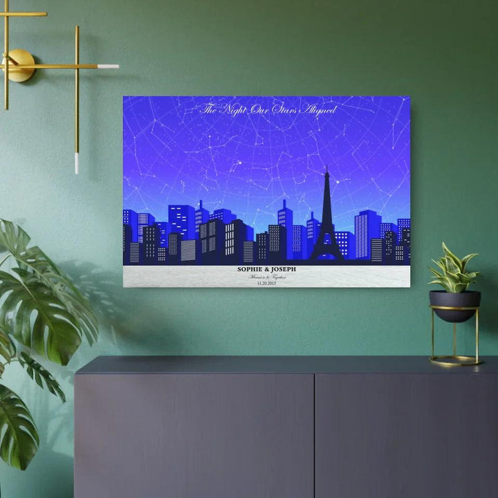 Custom Wall Art - Blue Paris Cityscape Star Map - ARTFULANE