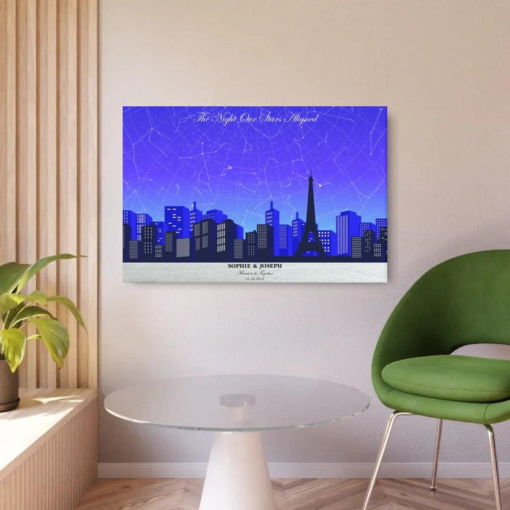 Custom Wall Art - Blue Paris Cityscape Star Map - ARTFULANE