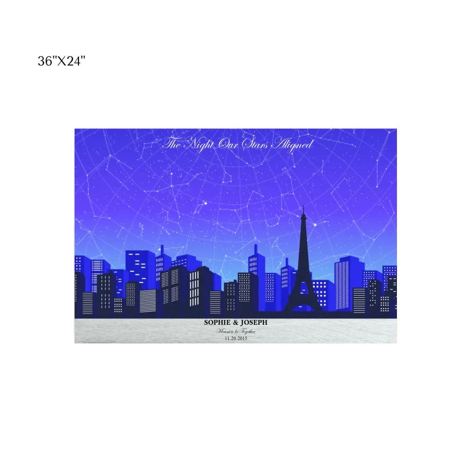 Custom Wall Art - Blue Paris Cityscape Star Map - ARTFULANE