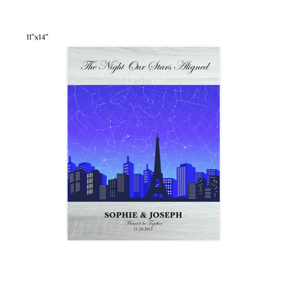 Custom Wall Art - Blue Paris Cityscape Star Map - ARTFULANE