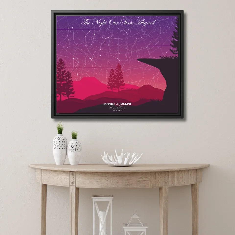 Custom Wall Art - Crimson Cliff Landscape Star Map - ARTFULANE