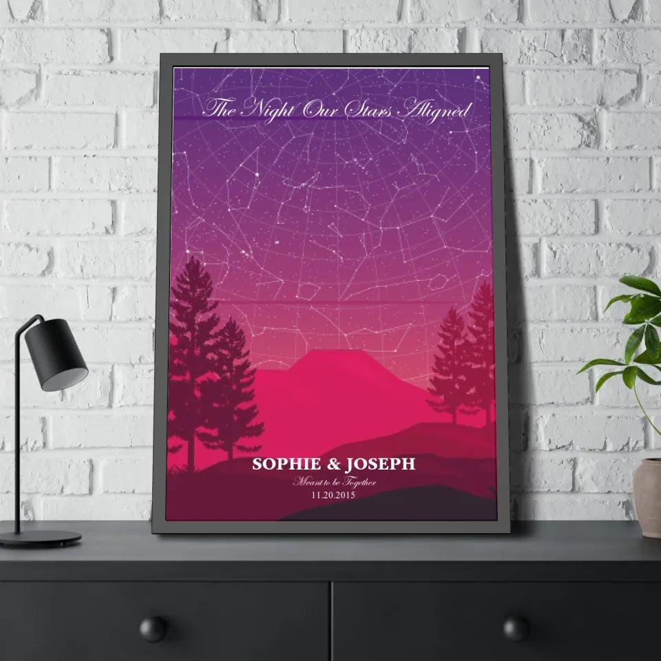 Custom Wall Art - Crimson Cliff Landscape Star Map - ARTFULANE