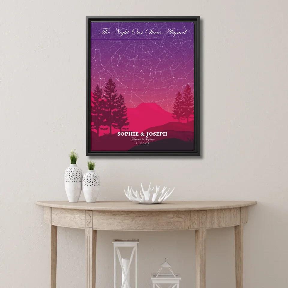 Custom Wall Art - Crimson Cliff Landscape Star Map - ARTFULANE