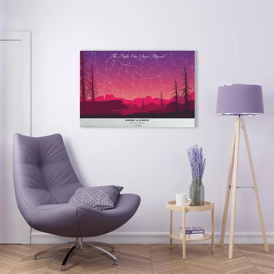 Custom Wall Art - Crimson Landscape Star Map - ARTFULANE