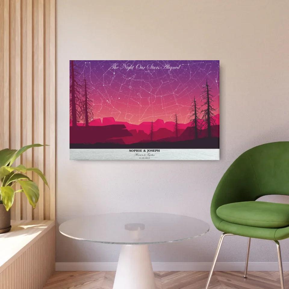 Custom Wall Art - Crimson Landscape Star Map - ARTFULANE