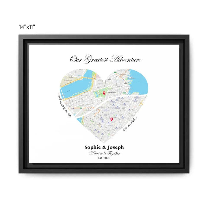 Custom Wall Art - Heart Shaped Dual Location Map - ARTFULANE
