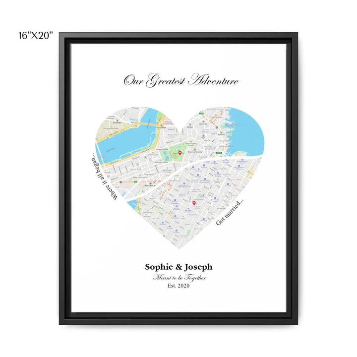 Custom Wall Art - Heart Shaped Dual Location Map - ARTFULANE