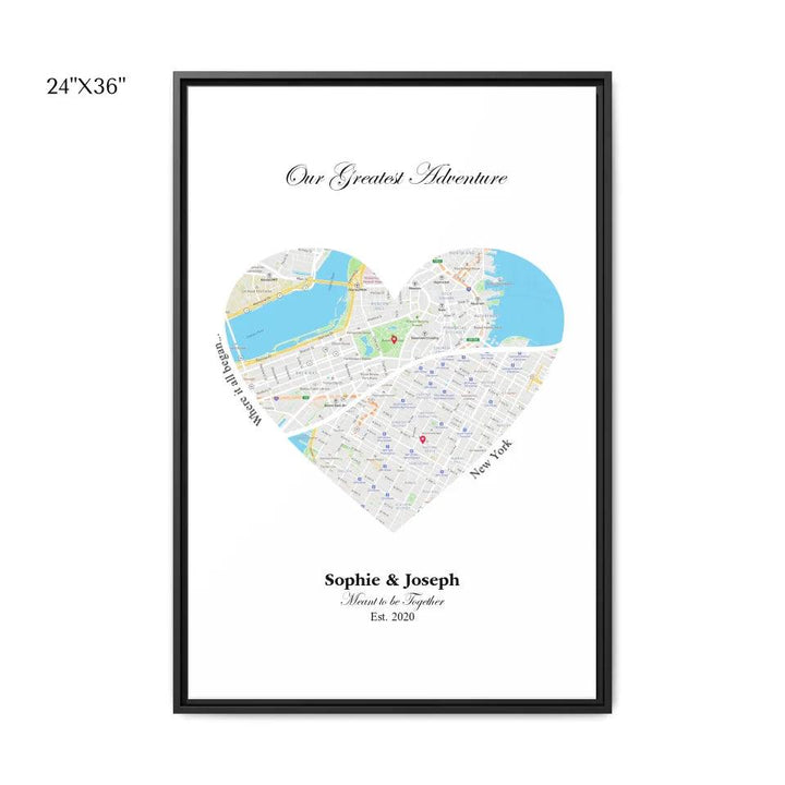 Custom Wall Art - Heart Shaped Dual Location Map - ARTFULANE