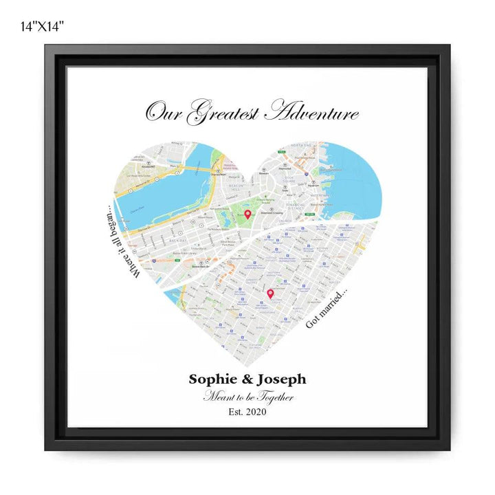 Custom Wall Art - Heart Shaped Dual Location Map - ARTFULANE