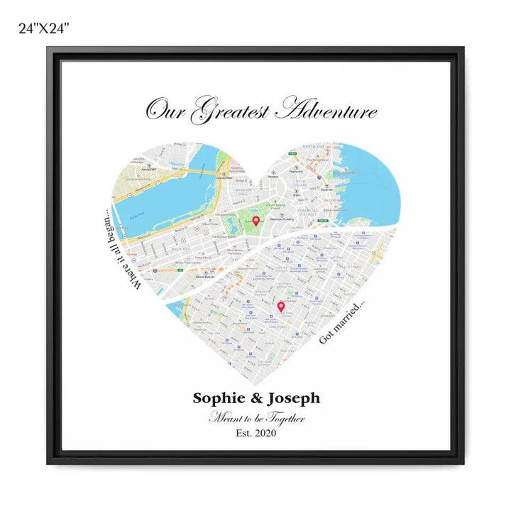 Custom Wall Art - Heart Shaped Dual Location Map - ARTFULANE
