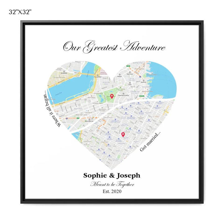 Custom Wall Art - Heart Shaped Dual Location Map - ARTFULANE