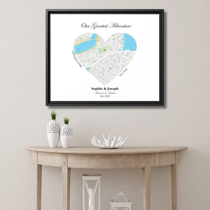 Custom Wall Art - Heart Shaped Dual Location Map - ARTFULANE