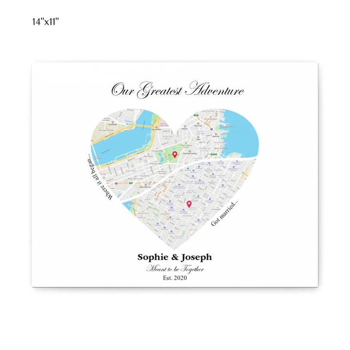 Custom Wall Art - Heart Shaped Dual Location Map - ARTFULANE