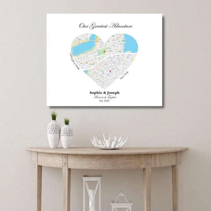Custom Wall Art - Heart Shaped Dual Location Map - ARTFULANE