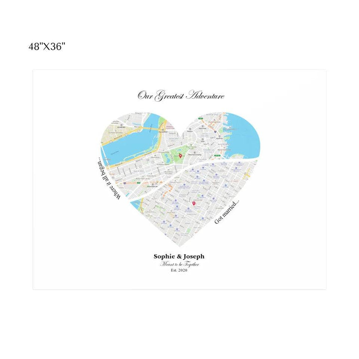 Custom Wall Art - Heart Shaped Dual Location Map - ARTFULANE