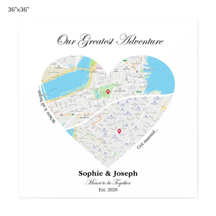 Custom Wall Art - Heart Shaped Dual Location Map - ARTFULANE