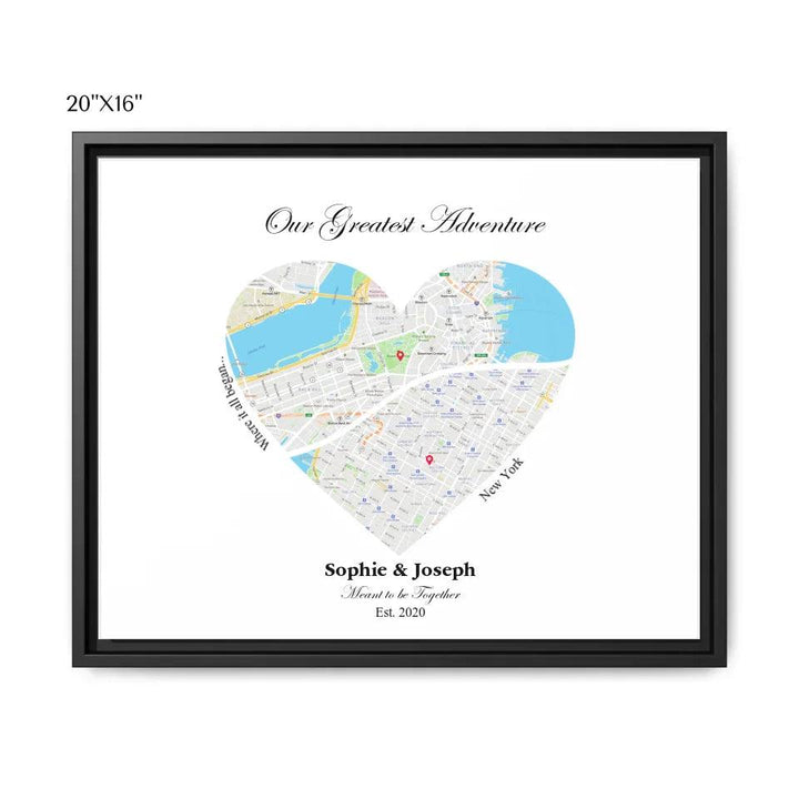 Custom Wall Art - Heart Shaped Dual Location Map - ARTFULANE