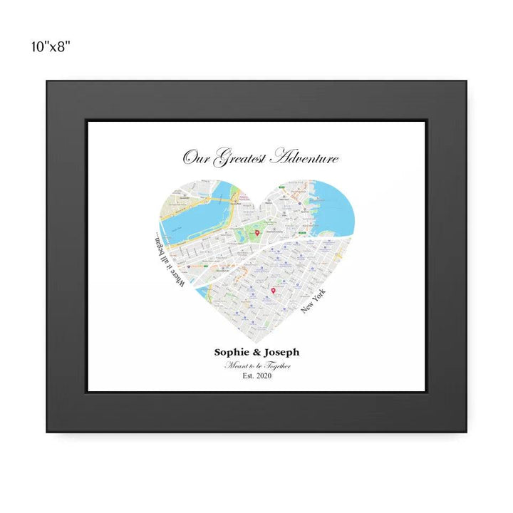 Custom Wall Art - Heart Shaped Dual Location Map - ARTFULANE