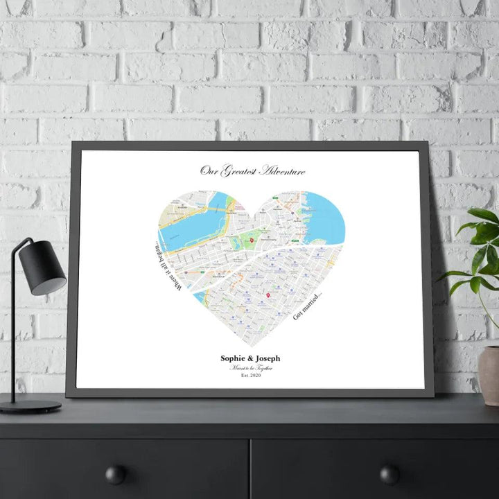 Custom Wall Art - Heart Shaped Dual Location Map - ARTFULANE