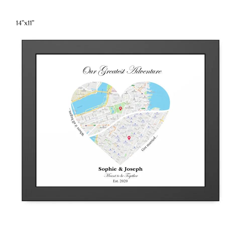 Custom Wall Art - Heart Shaped Dual Location Map - ARTFULANE