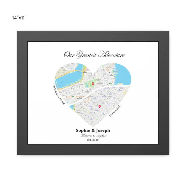 Custom Wall Art - Heart Shaped Dual Location Map - ARTFULANE