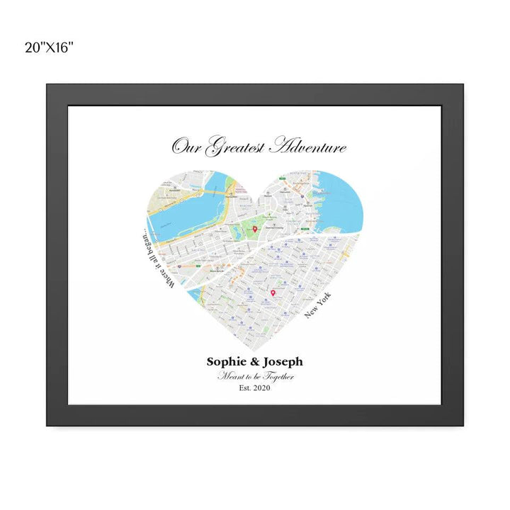 Custom Wall Art - Heart Shaped Dual Location Map - ARTFULANE