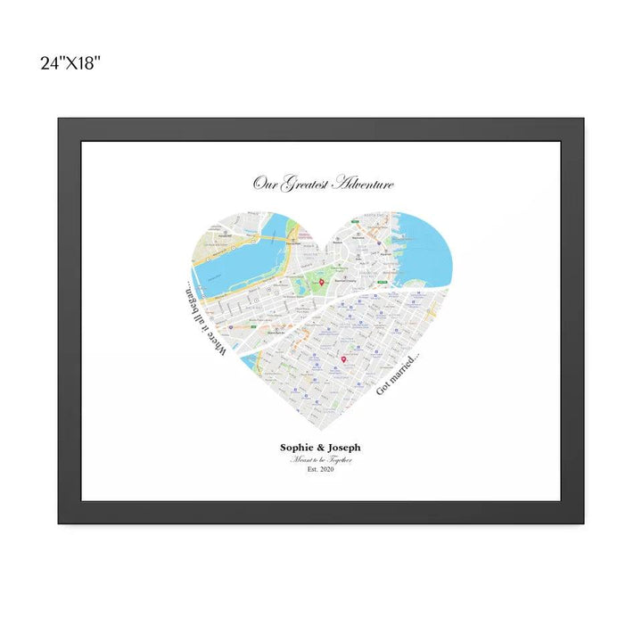 Custom Wall Art - Heart Shaped Dual Location Map - ARTFULANE