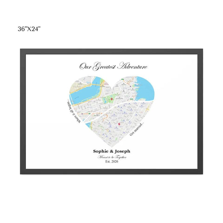 Custom Wall Art - Heart Shaped Dual Location Map - ARTFULANE