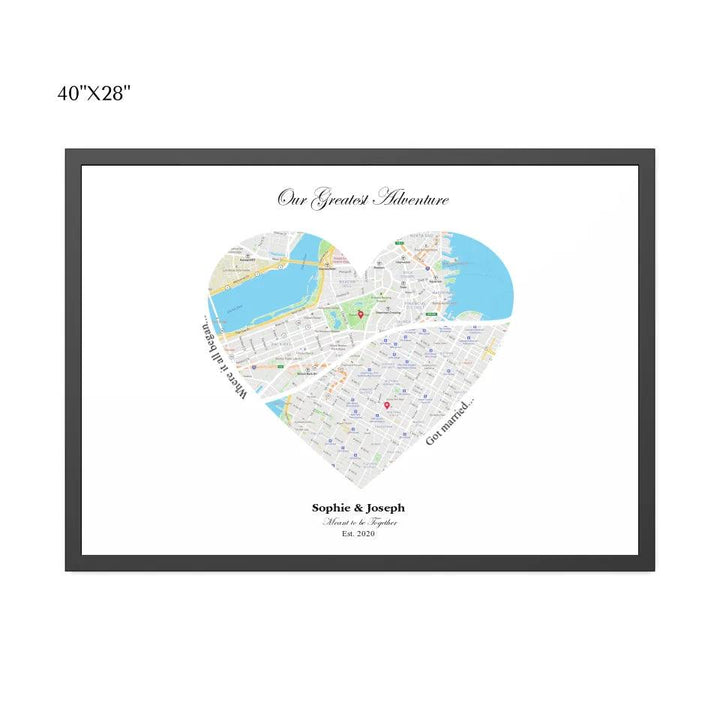 Custom Wall Art - Heart Shaped Dual Location Map - ARTFULANE