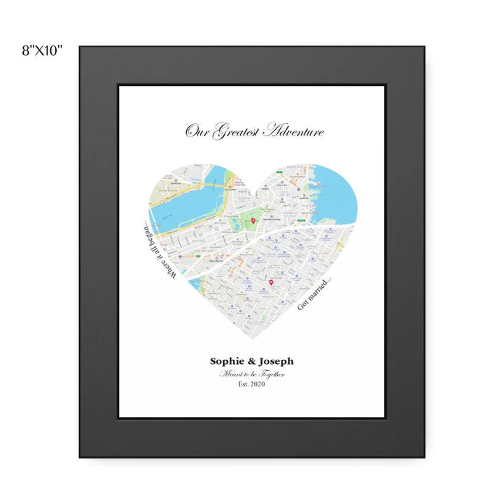 Custom Wall Art - Heart Shaped Dual Location Map - ARTFULANE