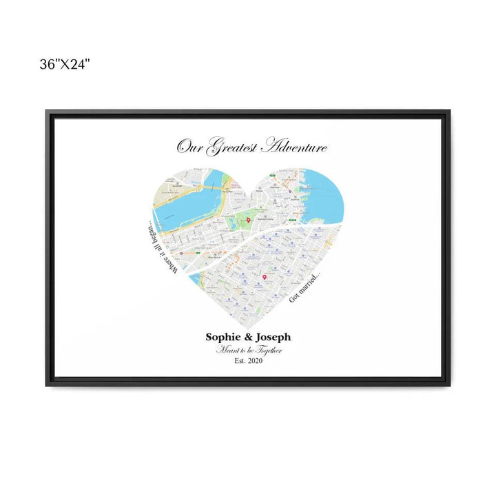 Custom Wall Art - Heart Shaped Dual Location Map - ARTFULANE