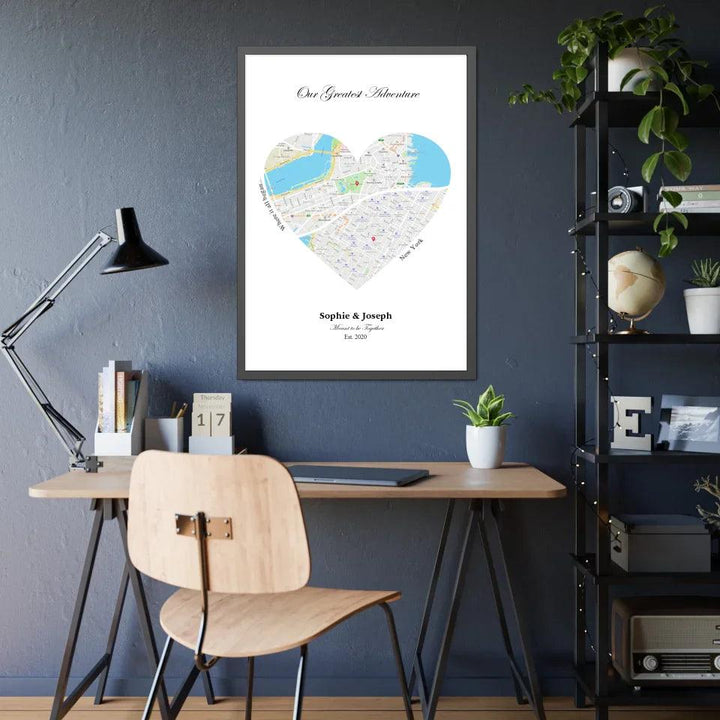 Custom Wall Art - Heart Shaped Dual Location Map - ARTFULANE