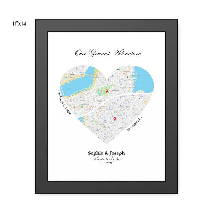 Custom Wall Art - Heart Shaped Dual Location Map - ARTFULANE