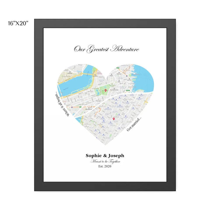 Custom Wall Art - Heart Shaped Dual Location Map - ARTFULANE