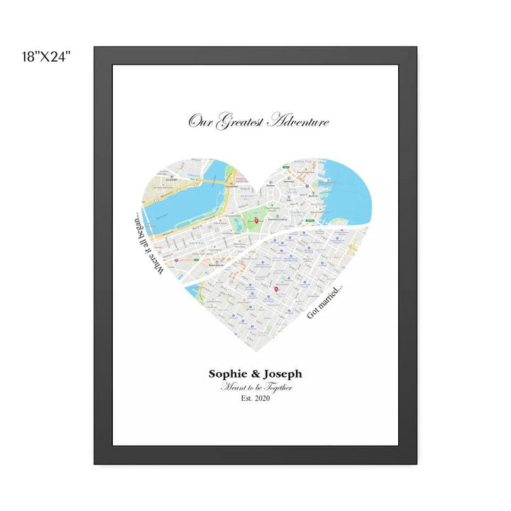 Custom Wall Art - Heart Shaped Dual Location Map - ARTFULANE