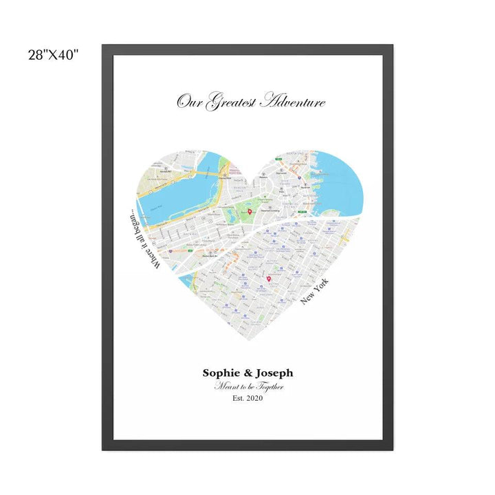 Custom Wall Art - Heart Shaped Dual Location Map - ARTFULANE