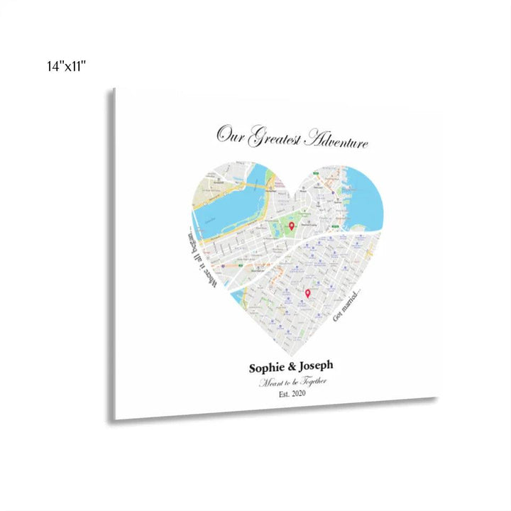 Custom Wall Art - Heart Shaped Dual Location Map - ARTFULANE