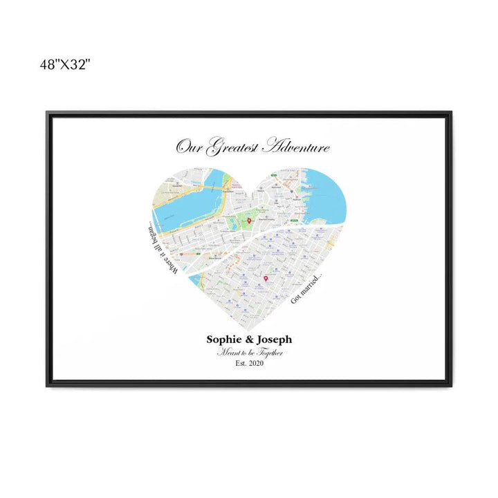 Custom Wall Art - Heart Shaped Dual Location Map - ARTFULANE