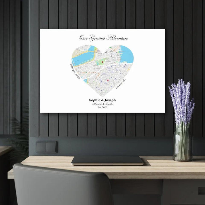 Custom Wall Art - Heart Shaped Dual Location Map - ARTFULANE