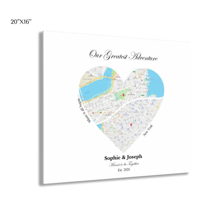 Custom Wall Art - Heart Shaped Dual Location Map - ARTFULANE