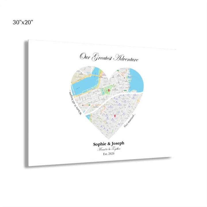Custom Wall Art - Heart Shaped Dual Location Map - ARTFULANE