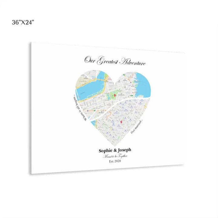 Custom Wall Art - Heart Shaped Dual Location Map - ARTFULANE