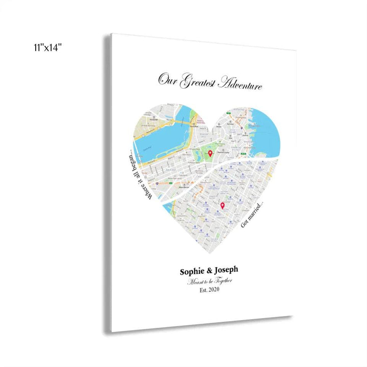 Custom Wall Art - Heart Shaped Dual Location Map - ARTFULANE