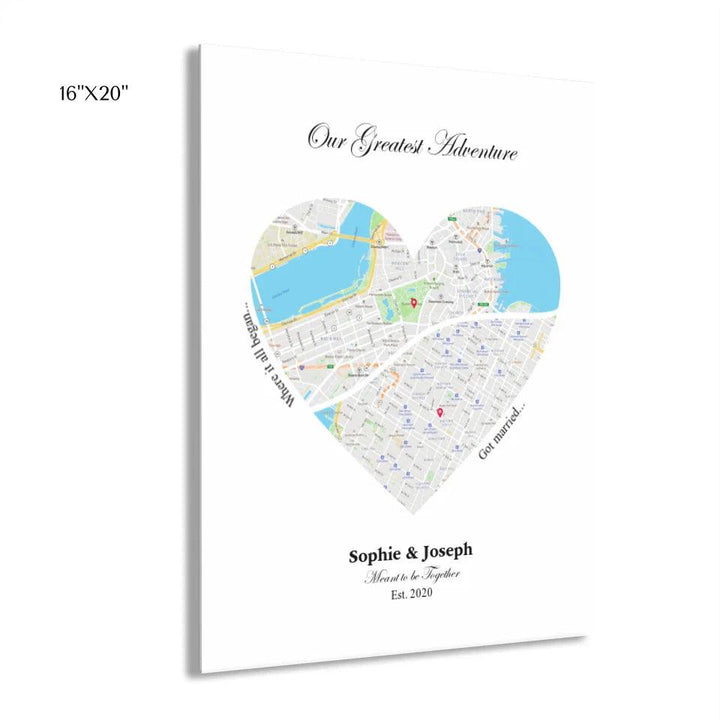 Custom Wall Art - Heart Shaped Dual Location Map - ARTFULANE