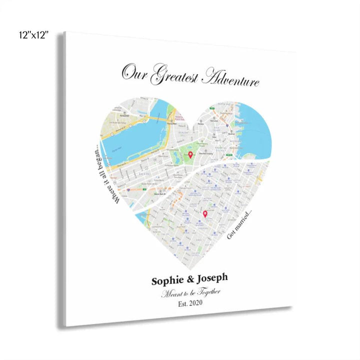 Custom Wall Art - Heart Shaped Dual Location Map - ARTFULANE