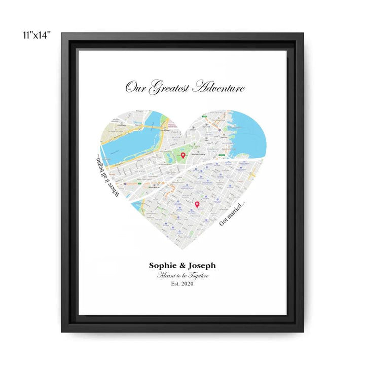 Custom Wall Art - Heart Shaped Dual Location Map - ARTFULANE