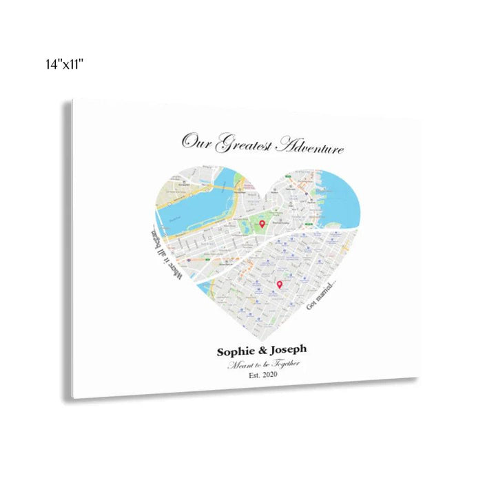 Custom Wall Art - Heart Shaped Dual Location Map - ARTFULANE