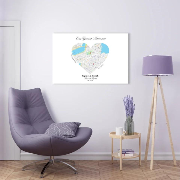 Custom Wall Art - Heart Shaped Dual Location Map - ARTFULANE