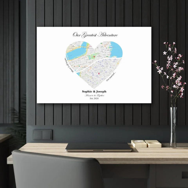 Custom Wall Art - Heart Shaped Dual Location Map - ARTFULANE