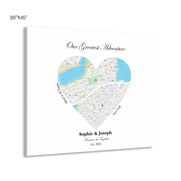 Custom Wall Art - Heart Shaped Dual Location Map - ARTFULANE